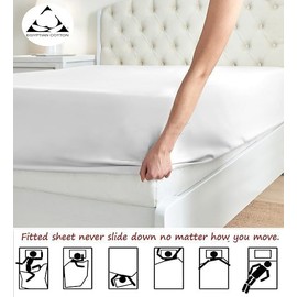 Split Top California King (Adjustable, Flex Top Cal King Size) 100% Egyptian Cotton 800TC 4Pcs Sheets for Sleep Number Bed, 15" Inch Deep Pocket - Split Down 32 inches from The top - White Solid