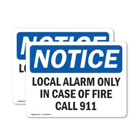 (2 Pack) Local Alarm Only In Case Of Fire Call 911 OSHA Notice Sign 5 Inch X 3.5 Inch Vinyl Label Decal Sticker Weather Resistant, UV Protected for Workplace, Construction Site, Made in the USA