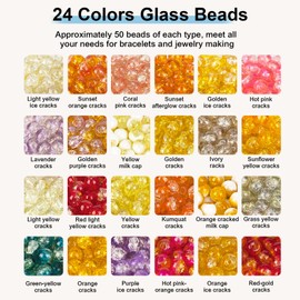 XSEINO About 1200pcs 6mm Crackle Glass Beads Bracelet Making Kit,24 Style Crack Sunshine Yellow Series Colorful Crystal Beads for Jewelry Bracelet Making,DIY Crafts,Friendship Bracelets,Necklaces