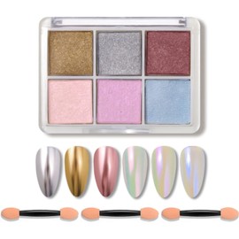 decoración de uñas Polvo de uñas cromado, 6 colores purpurina de uñas esmalte de gel en polvo, pigmento metálico para decoración de uñas, juego con cepillos (5#)