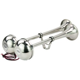 Marine Boat Dual Trumpet,12V Electric Air Horn Stainless Steel Waterproof Trumpet 18-1/2" Loud Powerful for RV Truck SUV Boat Ship Train car Vans Yacht (Dual Trumpet)