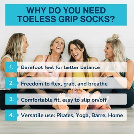 Tucketts Allegro Toeless Non-slip Grip Socks - Cotton Socks for Yoga, Barre, Pilates, Dance, Ballet - Size 5-13, Relaxing Petal, Small-Medium