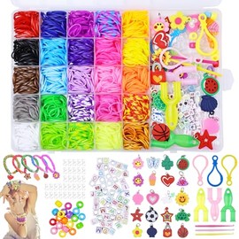 BLUEQUE 1800+ Kit para Hacer Pulseras de Goma,Juego de Bandas de Goma para Hacer Pulseras,Kit de Fabricación para Niñas,Manualidades DIY Bracelet Beads Set de Colores Con letras y decoraciones Regalo para Niñas