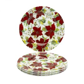 Grace Teaware Poinsettia Floral Bone China Dessert/Salad Plate 7.5-Inch (Set of 4), Red