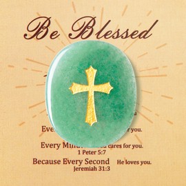 QINJIEJIE Green Aventurine Healing Crystals Cross Thumb Gemstones Worry Stone Easter Christian Gifts for Women Men Polished Oval Stone Anxiety Stress Relief Meditation Easter Cross Gemstones