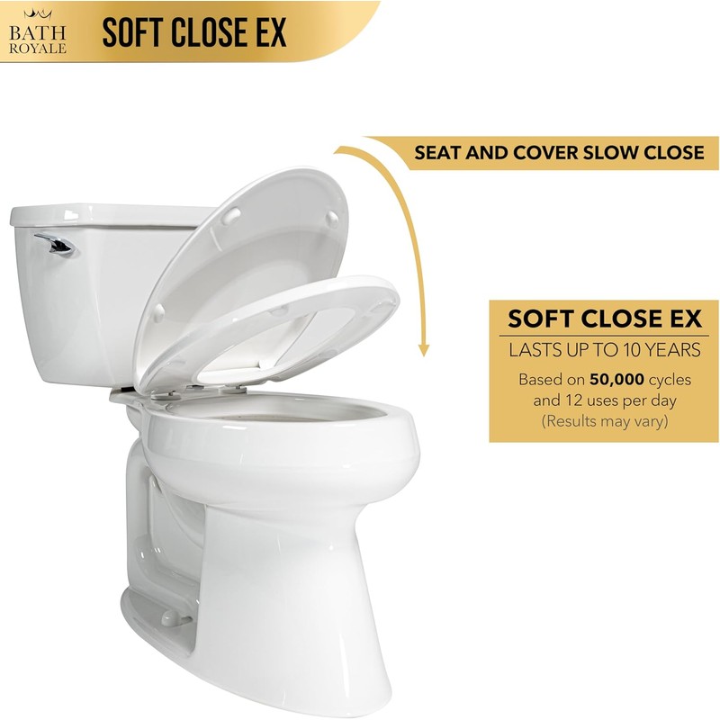 Bath Royale Elongated Toilet Seat BR501-01 Quiet Close, Stain-Resistant and