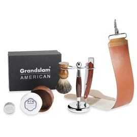Men Straight Shaving Razor Badger Hair Brush Stand Holder Leather Strop Soap Bowl