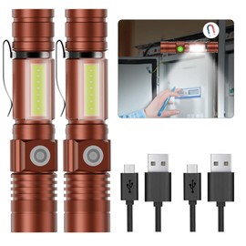 Hoxida Flashlight USB Rechargeable, Magnetic LED Flashlight, Super Bright LED Tactical Flashlight with Cob Sidelight, Waterproof, Zoomable Best Small LED Flashlight for Camping, Emergency - Brwon