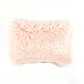 Lush Decor Mongolian Luca Soft Fluffy Faux Fur Decorative Throw Pillow Cover, Single, 20" W x 13" L, Blush - for Bed Or Couch