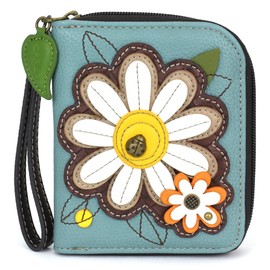 CHALA Zip Around Wallet, Wristlet, 8 Credit Card Slots, Sturdy Pu Leather - Daisy - blue
