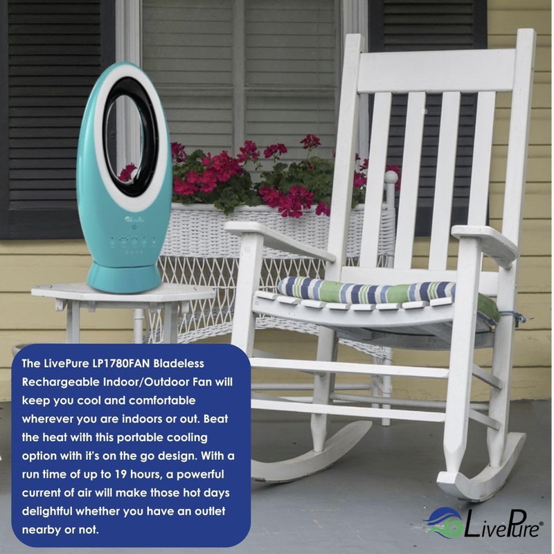 LivePure Bladeless Indoor/Outdoor Rechargeable Fan, Teal