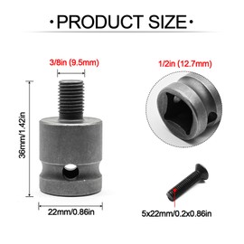 2Pcs Threaded Drill Chuck Square Female Adapter, 3/8" Square Female Chuck Adapter with Reverse Thread Screw for Impact Wrench(with hole)