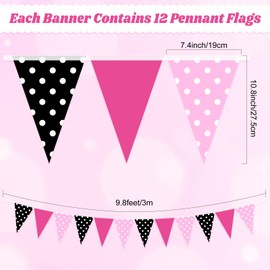 Faccito 60 Pcs Mouse Color Polka Dot Pennant Flags 49 Ft Mouse Party Garland Banner Decorations Rose Hot Pink and Black Paper Pennant Triangle Bunting for Outdoor Garden Birthday Wedding Party Decor