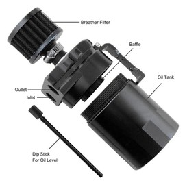 Towwoo Oil Catch Can, 300 ml Aluminium Car Reservoir Tank, Universal Air Oil Seperator with Air Filter, Hose and Other Accessories, Black