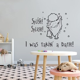 HYGIENE - Kids Room Removable Funny Bathing Image Décor Young Boy Pet Animal & Bubbles Design Splish Splash I was Taking A Bath Quotes Home Bathroom Wall Decal 20" x 14"