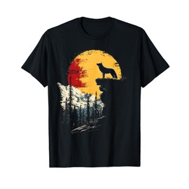 Wolf Graphic Tee Moon Nature Mountains Wildlife Vintage T-Shirt