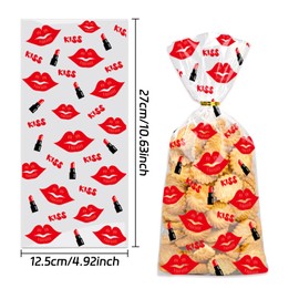 Totelux Valentines Cellophane Goodie Bags Clear Plastic Bags Heart Lips Print Treat Bags with Ties for Cookies Candy Gift Wrapping Valentines Day Party Favor Supplies Red 50PCS