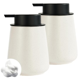 12Oz Beige Foaming Soap Dispenser Set - Ceramic Foam Hand Soap Dispenser Set with Easy-to-Press Pump, Refillable Liquid Dish Soap Dispensers for Bathroom and Kitchen, 2 Pack