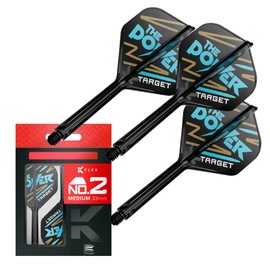 TARGET Darts Phil Taylor K Flex Flights and Shaft System, No.2 | Pack of 3 Kflex All In One Flights, Player Edition Darts Accessories | K-Flex Dart Stem – Medium (33mm)