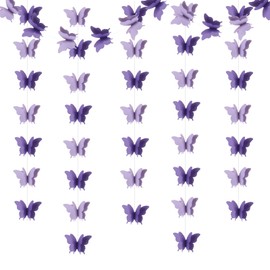 Zilue Purple Butterfly Decorations, 4-Pack Purple/Lavender Butterfly Garland, 9.2ft Strand, 18 Butterflies Each, Perfect for Wedding, Baby Shower, Birthday Parties