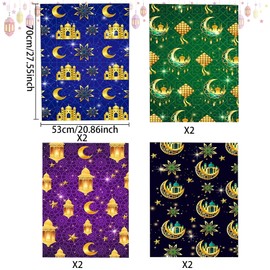 KIKVTER Ramadan Wrapping Paper, 8 Sheets Eid Mubarak Wrapping Paper, Eid Mubarak Ramadan Wrapping Paper with Moon Star Pattern, Eid Mubarak Decoration for Muslim Gift Wrapping Decorations
