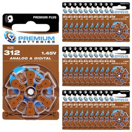 Premium Batteries Size 312, ZA312, PR41, P312 1.45V Zinc Air Hearing Aid Batteries Brown Tab (180 Batteries)