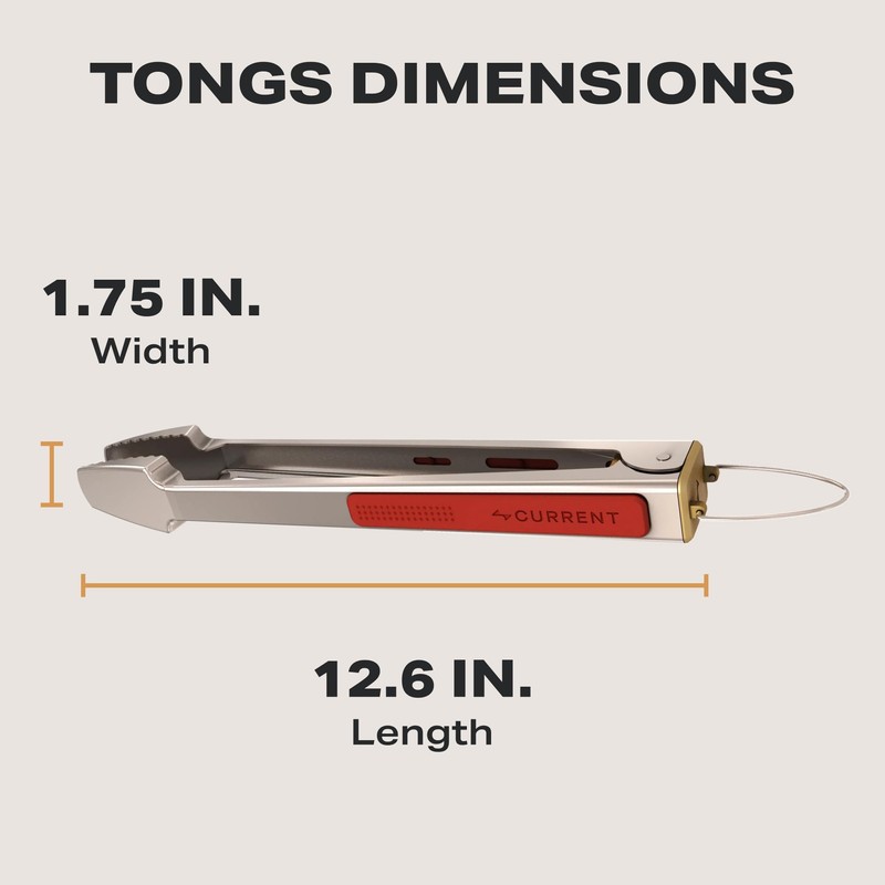 Current® Grill Tongs, 15.4" Stainless Steel with Locking, Heat-Resistant, Heavy