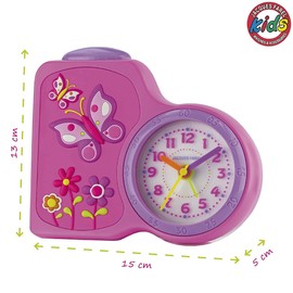 JACQUES FAREL Kinderwecker Mädchen Schmetterlinge Blumen rosa pink ohne Ticken, mit Licht und Snooze ACB 711 by