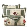 vctops Farmhouse Green 3 Piece Embroidered Floral Quilted Bedspread Quilt