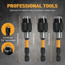 ELEAD 3-Piece Quick Change Bit Holder, 1/4" Magnetic Hex Shank Drill Bit Adapter for Screws, Nuts, Drill, bit set and Handheld Driver