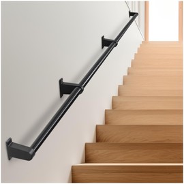 SDNBHT Industrial Stair Railing Metal Hand Rails for Indoor Stairs Wall Mount Staircase Handrails 1.25" Pipe Stair Handrail for Steps Black Aluminum Stairway Railing for Outdoor & Indoor Stairs 10ft