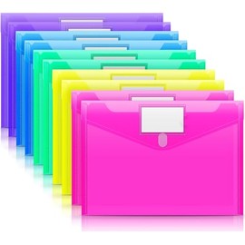 Timotech Paquete de 10 Sobres de Plástico tamaño Carta A4, Carpeta de Plástico con Broche Tipo Sobre con Cierre y Bolsillo para Etiquetas, Folder Tran