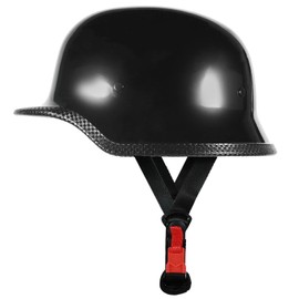 German Style Motorcycle Helmet, DOT Approved Half Face Helmets for Men Women, Adult Retro Black Half Shell Moped Helmet… (Medium, Bright Black)