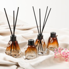 Trifolic 40PCS Reed Diffuser Sticks, Fiber Reed Stick Set with 8PCS Gold Leaf Decorations for Essential Oil Aroma Refill, Spa, Fragrance, Aromatherapy(7.87'' x 3 mm) (Black with Small Leaf Decor)