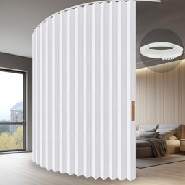 JILRON Hanging Accordion Room Divider with Track System - Ceiling-Mounted Partition Curtain, Simple Installation(White 180" W x 108" L-Pack of 1)