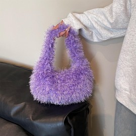 Faux Fur Fluffy Hobo Bag Furry Handbag Purse Y2K Fuzzy Tote Bag,Trendy Cute Plush Purse for Women (Lavender)