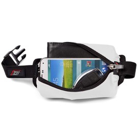 flexi-gurt Stretchy Waist Bag, Flexible Belt Pocket, Running Belt, Race Number Band for Sports, Running, Jogging, Leisure, Travel, Ideal for Valuables, Smartphone, Sports Food, white