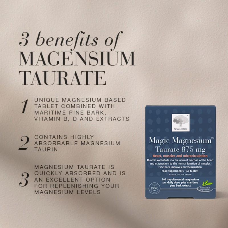 New Nordic Magic Magnesium Taurate 875mg, 1 Month Supply, B