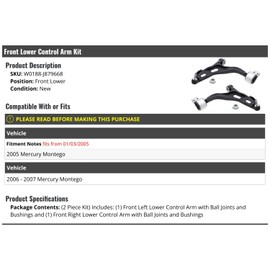 Front Lower Control Arm and Ball Joint Kit - 2 Piece - Compatible with 2005-2007 Mercury Montego (Fits From 01/03/2005 Vehicle Production)
