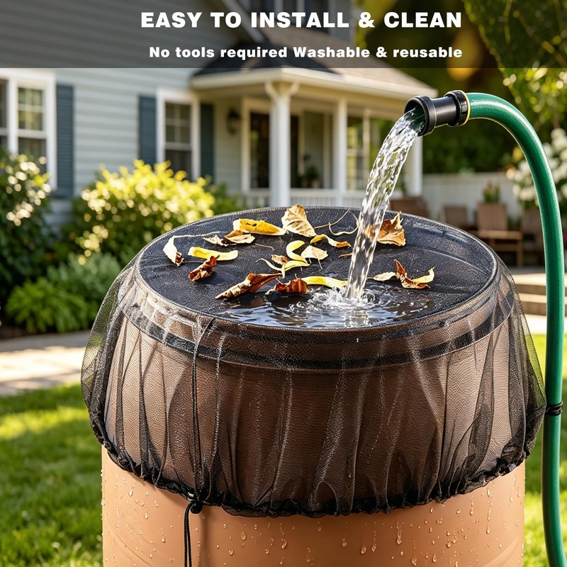 Rain Barrel Cover 26.62” Polyester Mesh Net with Drawstring,Reusable Rain
