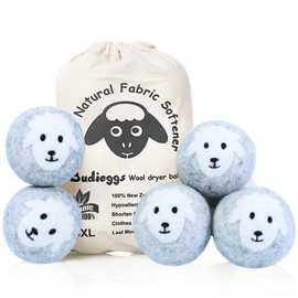 Budieggs Wool Dryer Balls Organic XL 6-Pack, 100% New Zealand Chemical Free Fabric Softener for 1000+ Loads, Baby Safe & Hypoallergenic, Reduce Wrinkles & Shorten Drying Time Naturally (Grey Sheep)