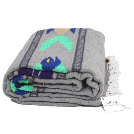 Open Road Goods Thick Grey Mexican Yoga Blanket - Serape Fish Design - Handmade
