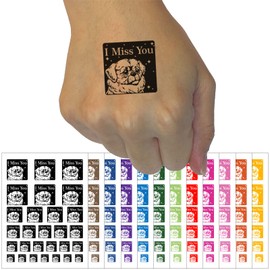 I Miss You Sad Dog Tibetan Spaniel Temporary Tattoo Water Resistant Fake Body Art Set Collection - Light Pink (One Sheet)