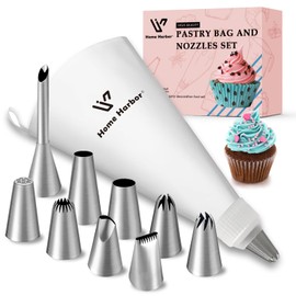 11-Piece Kit of Piping Bag Set, Premium Piping Bag Set, Professional Disposable Piping Bag, Piping Bag Disposable with 9 Stainless Steel Nozzles, Medium Piping Bag for Cakes, Baking