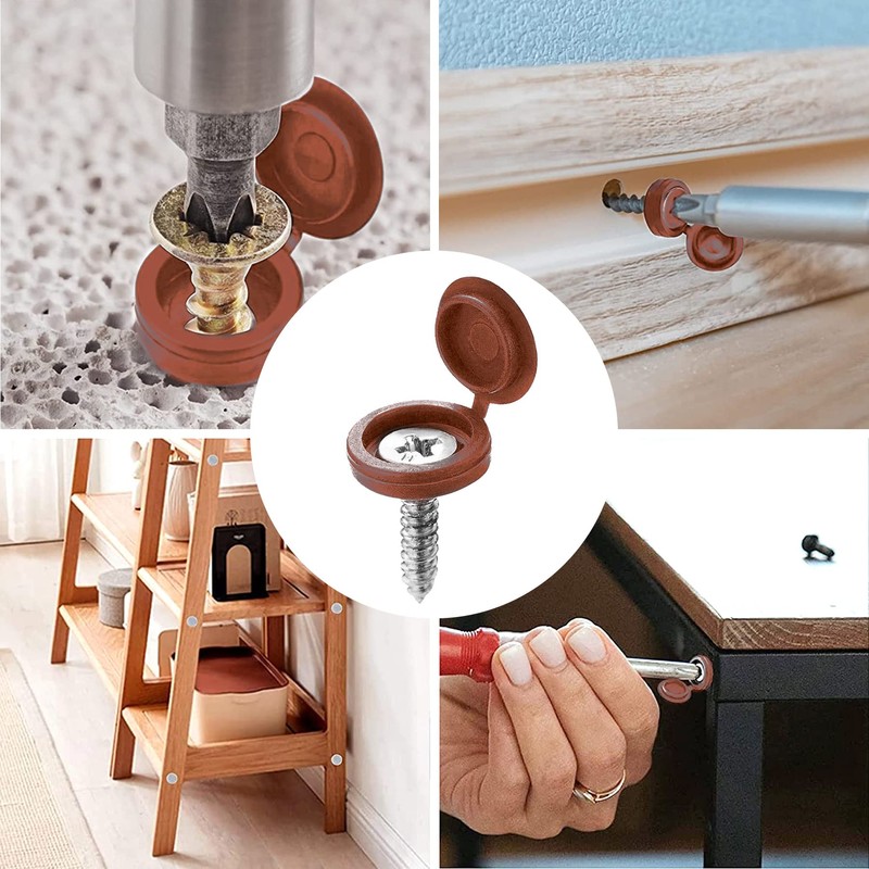 Screw Covers 100pcs Brown Plastic Screw Cap Hinged Fold Over