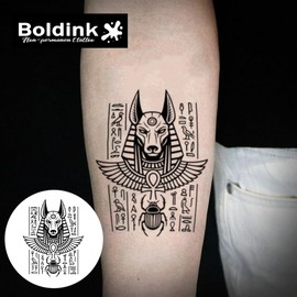 Boldink Temporary Tattoos, semi permanent tattoos, 15-day long lasting tattoo sticker, waterproof and anti-reflective, unique design(Anubis & Scarab)