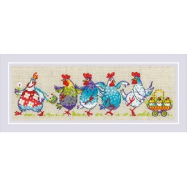 RIOLIS - Cluck-Cluck?! 2266 Animal Counted Cross Stitch Kits, 22.5 x 9.6 cm, Cross Stitch Kits for Beginners and Advanced, Adult Counted Embroidery Kits, Easter Embroidery Kit