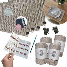 HÄKEL LIESE Crochet Set for Beginners - Crochet Placemats & Place Mats Fabric Make Yourself | DIY Crochet Set Adults to Learn to Crochet | Set of 2 or 4 (2, Beige)