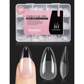 Beetles Gel Nail Tips Medium Almond Etch X, 12 Sizes 288 PCS Half Matte Full Cover Press on False Nail Tips Clear Acrylic Nails Extension Glue on Nails DIY Gift for Women