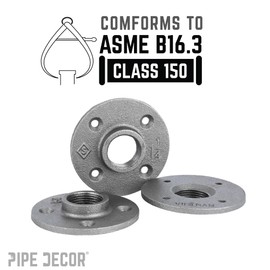 PIPE DECOR 1-1/4" Malleable Iron Floor Flange 4 Pack, Industrial Steel Grey Fits Standard 1.25 Inch Threaded Black Pipes and Fittings, Vintage DIY Table, Four Real Heavy Duty Plumbing Flanges